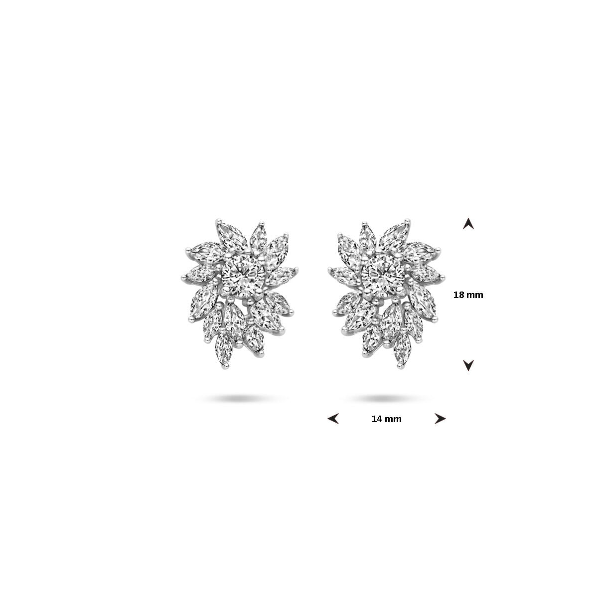 oorknoppen zirkonia 18 mm zilver gerhodineerd