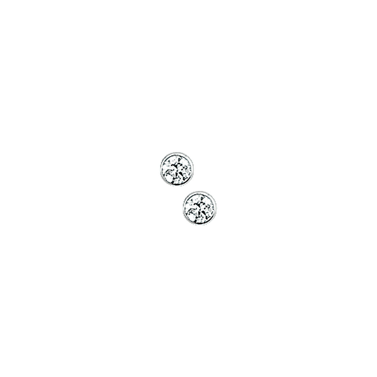 Twee ronde, heldere zirkonia edelstenen met een sprankelende, facetgeslepen look zijn afgebeeld op een witte achtergrond als de "oorknoppen zirkonia zilver wit" van Van der Kooij Collectie.