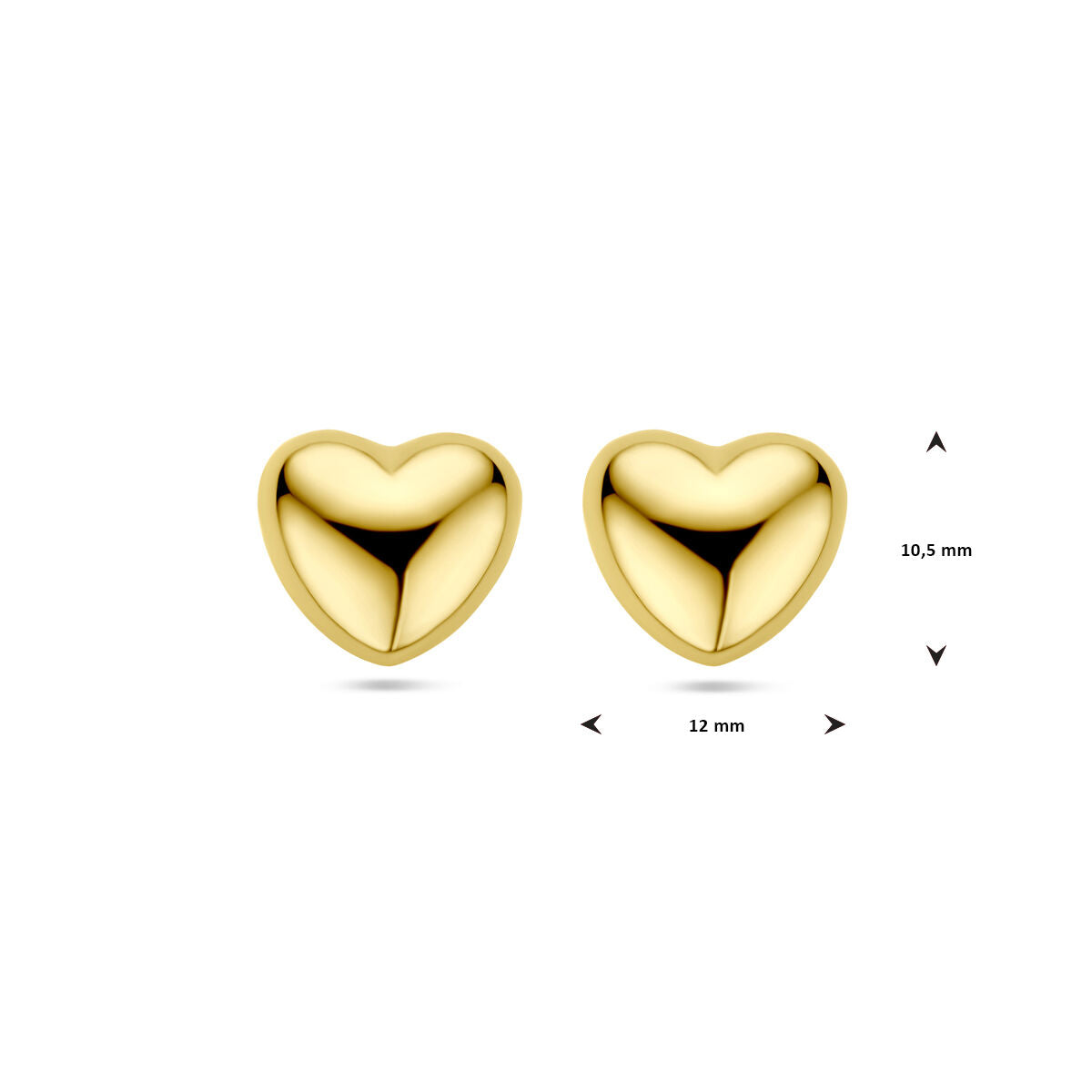 oorknoppen hart 1 micron zilver verguld (geel)