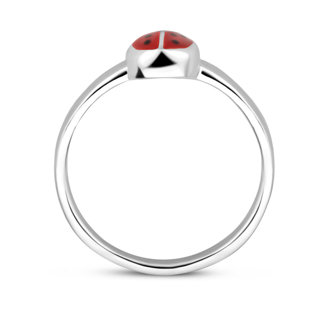 ring ladybug silver white