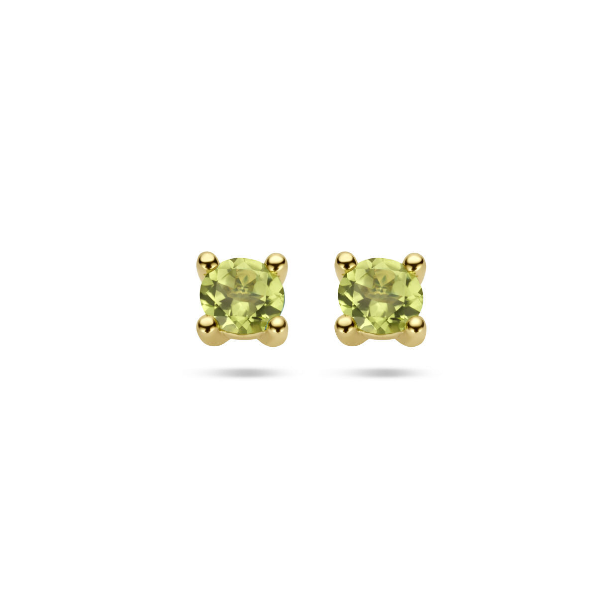 Oorknoppen van 14K geelgoud met vierkante peridot stenen.