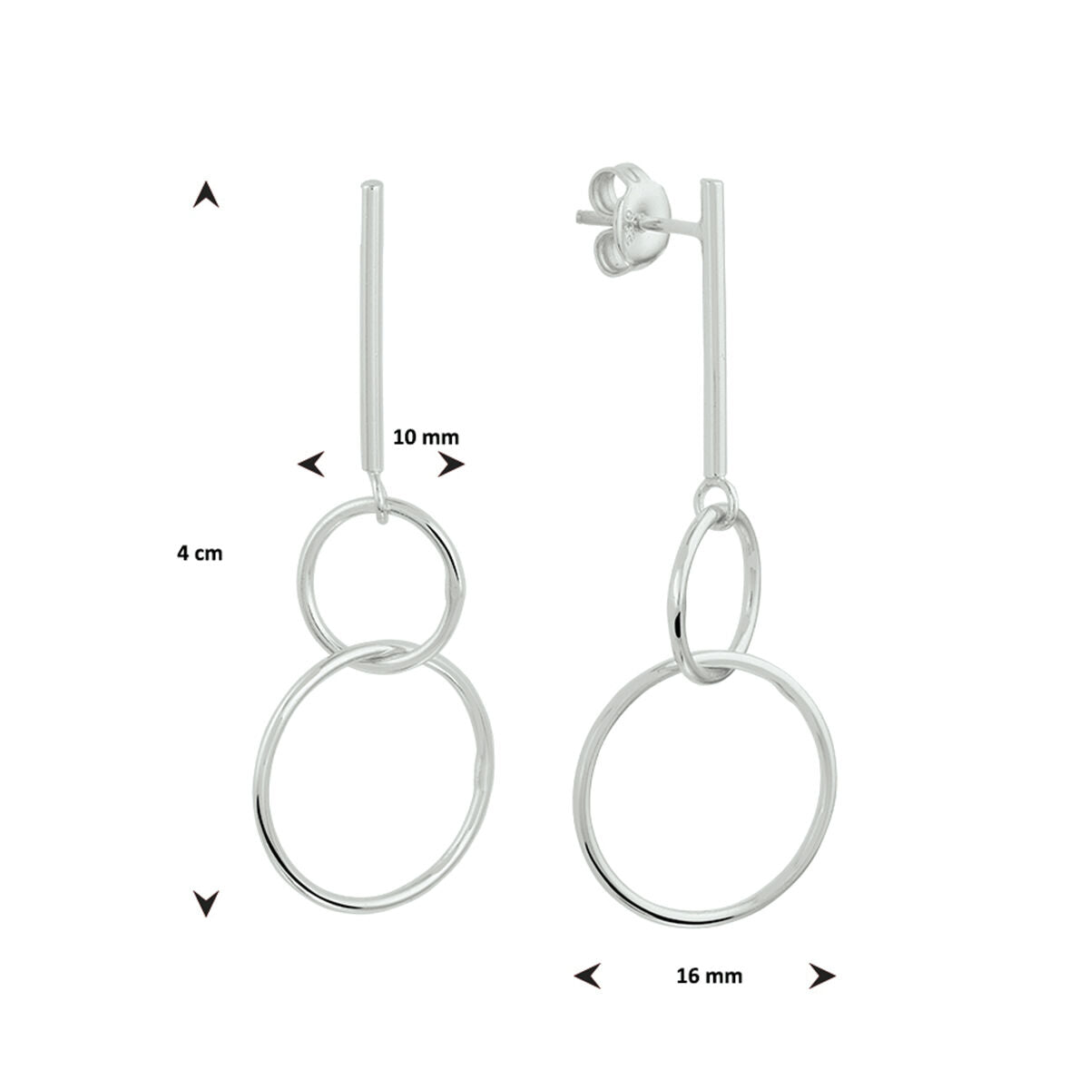 oorhangers rondjes zilver gerhodineerd