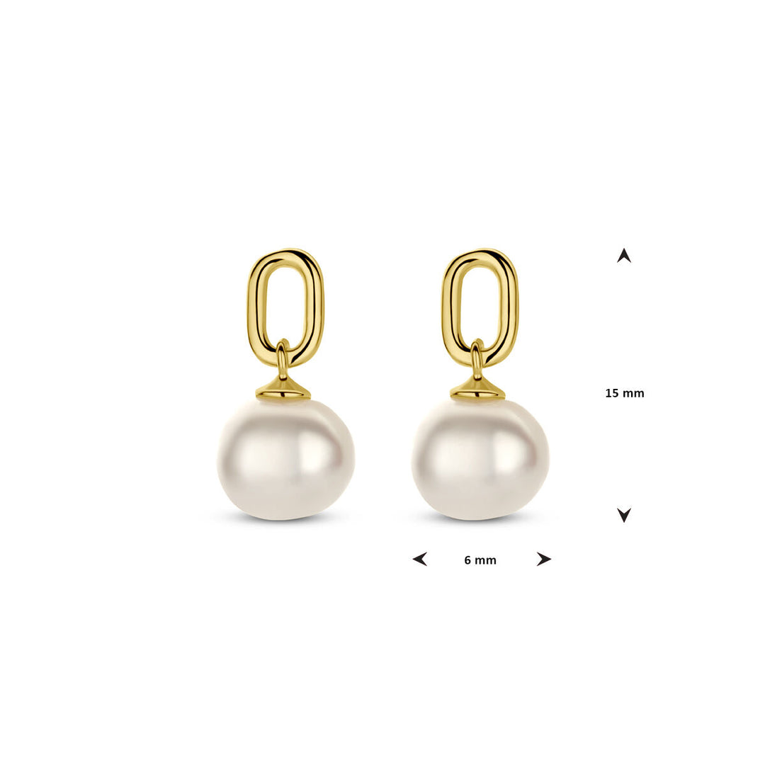 oorhangers parel 15 mm 1 micron zilver verguld (geel)