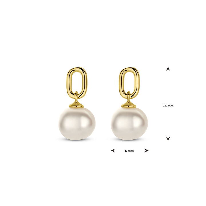 oorhangers parel 15 mm 1 micron zilver verguld (geel)