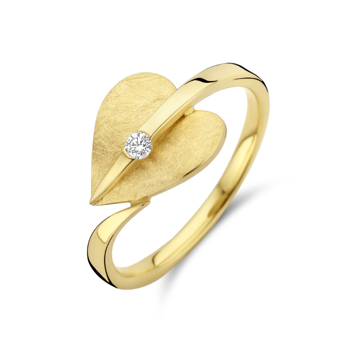 ring heart scratched diamond 0.04ct h si 14K yellow gold