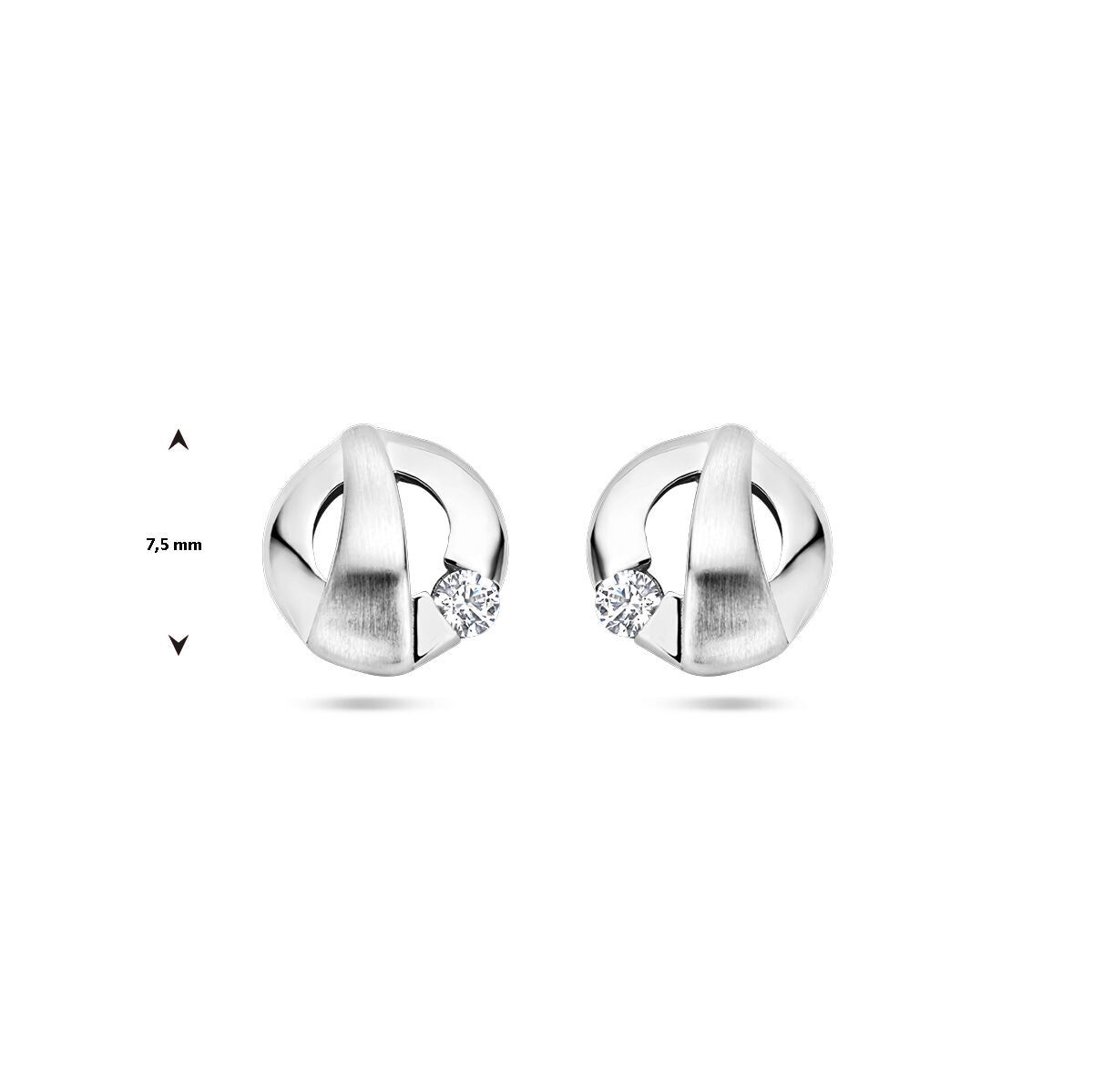ear studs zirconia poly/matte silver rhodium plated