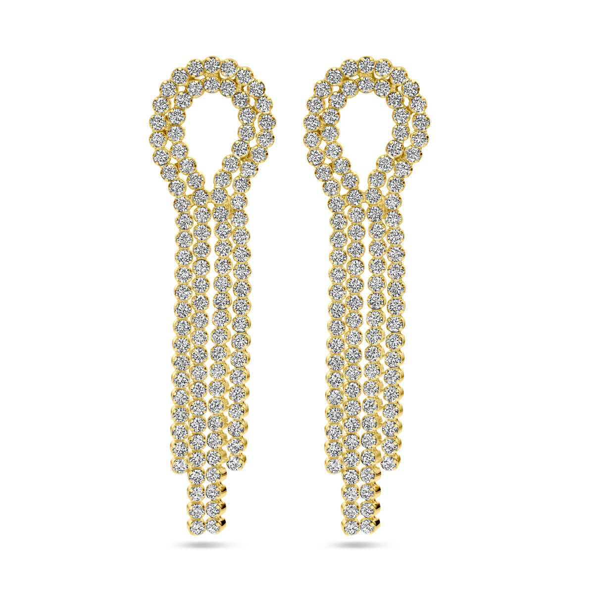 Oorhangers van verguld zilver met zirkonia, in een elegante druppelvorm met meerdere lagen.