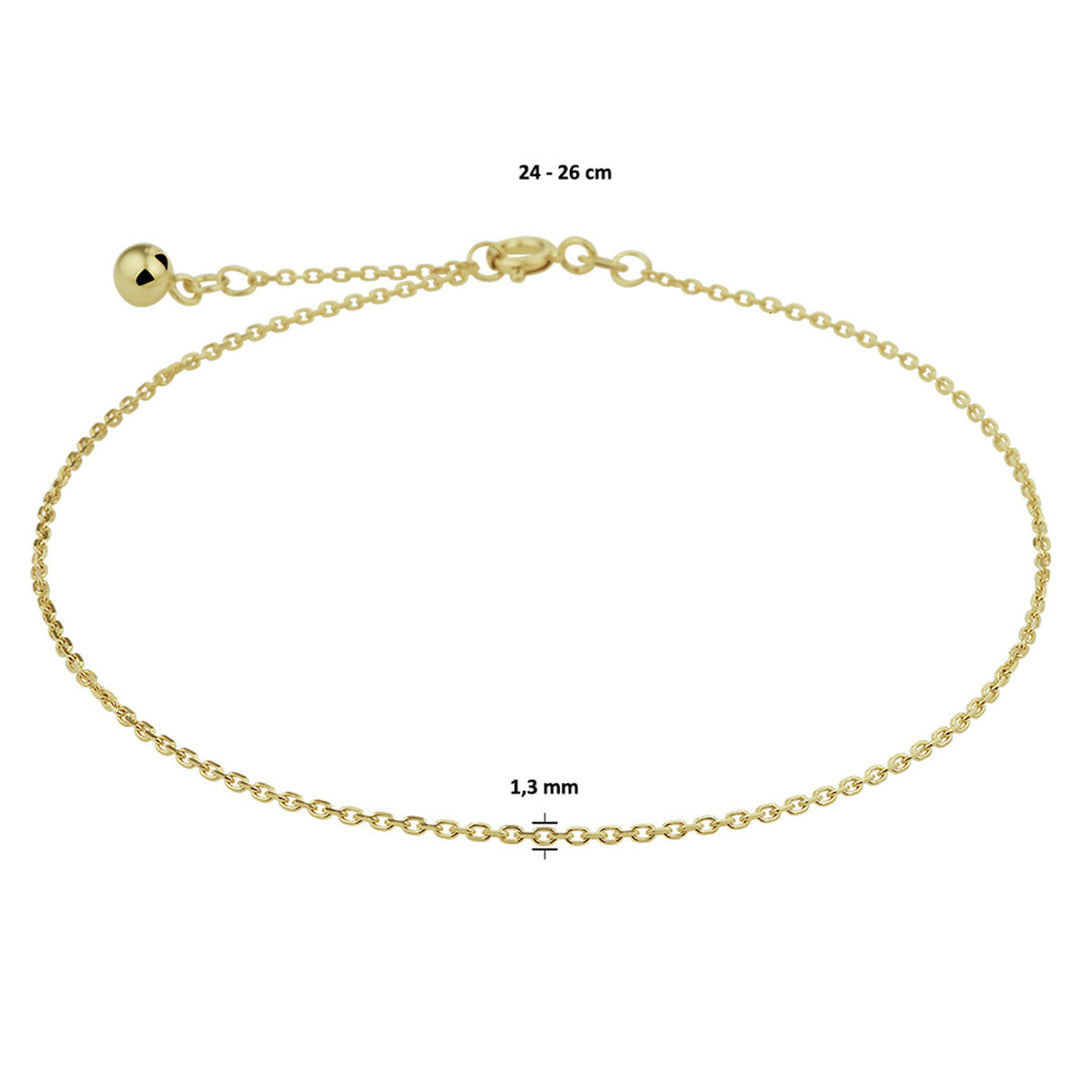 Fußkettchen Anker diamantiert 1,3 mm 24 - 26 cm 14K Gelbgold