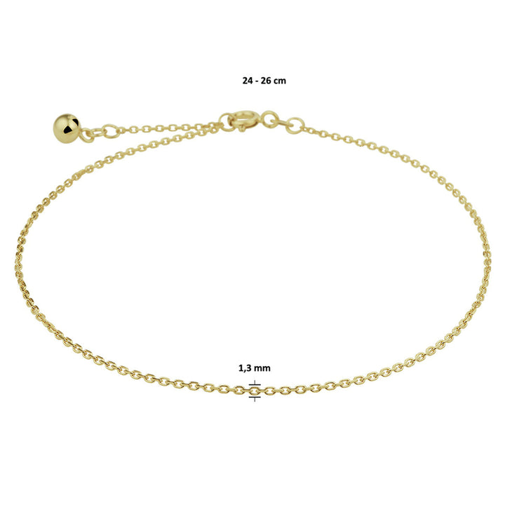 anklet anchor diamond-plated 1.3 mm 24 - 26 cm 14K yellow gold