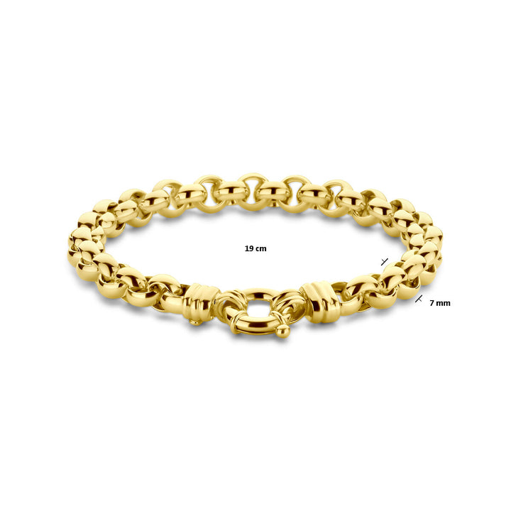 De Van der Kooij Collectie armband jasseron 7 mm 19 cm, vervaardigd uit 14K geelgoud met afgeronde schakels, wordt gepresenteerd op een witte achtergrond.