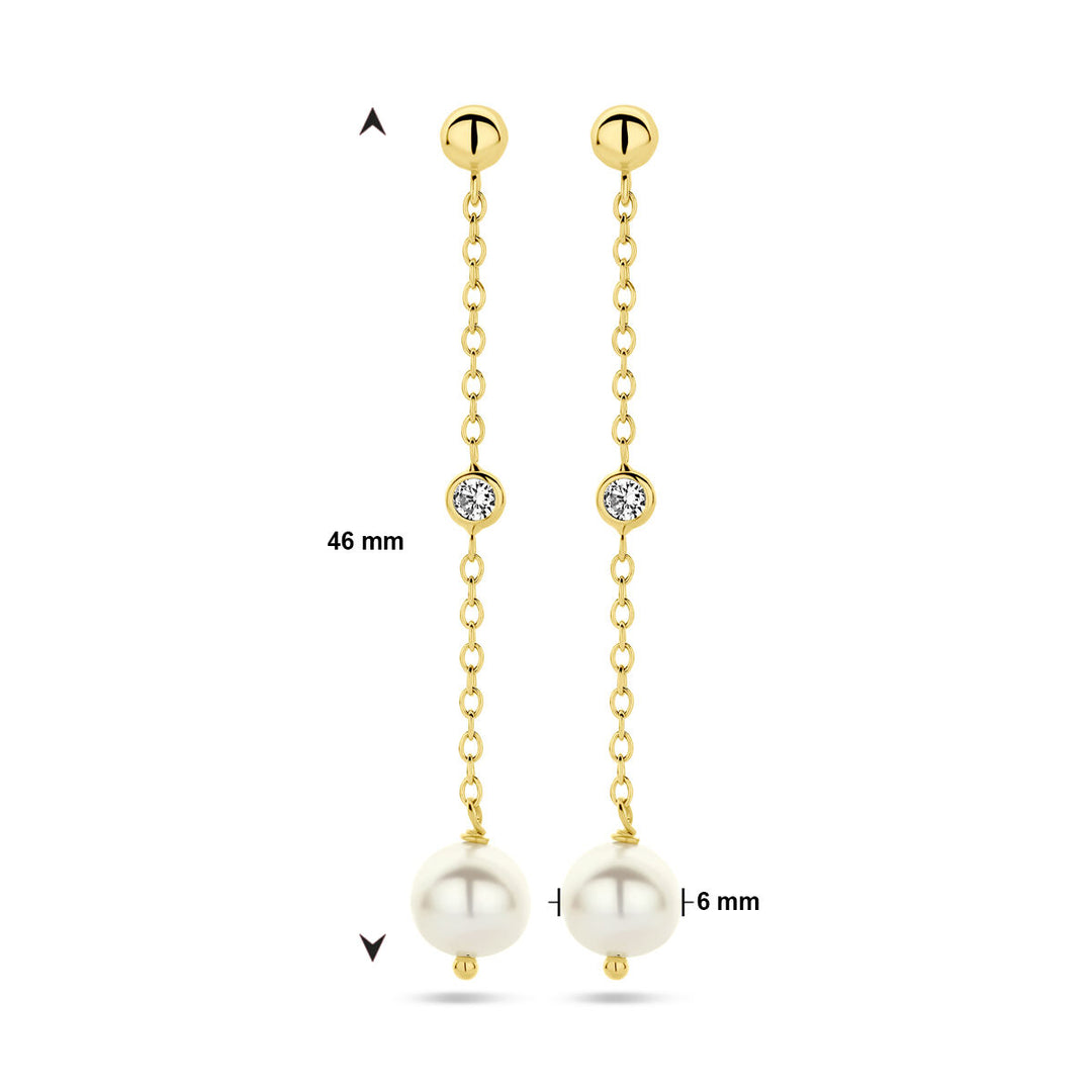 earrings pearl zirconia 14K yellow gold