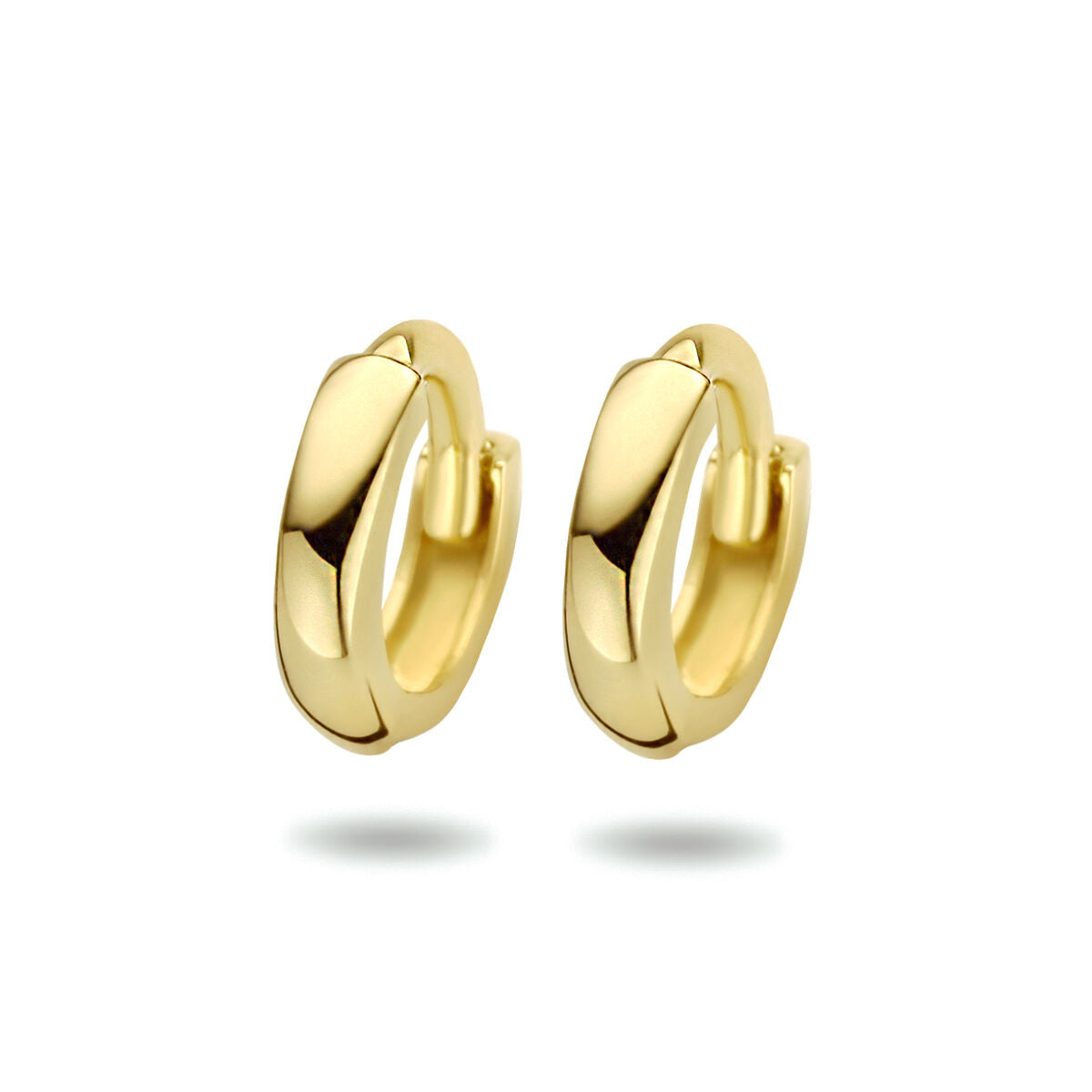 Klapoorringen van 14K geelgoud, 1,6 x 7,0 mm, met een gladde, glanzende afwerking.