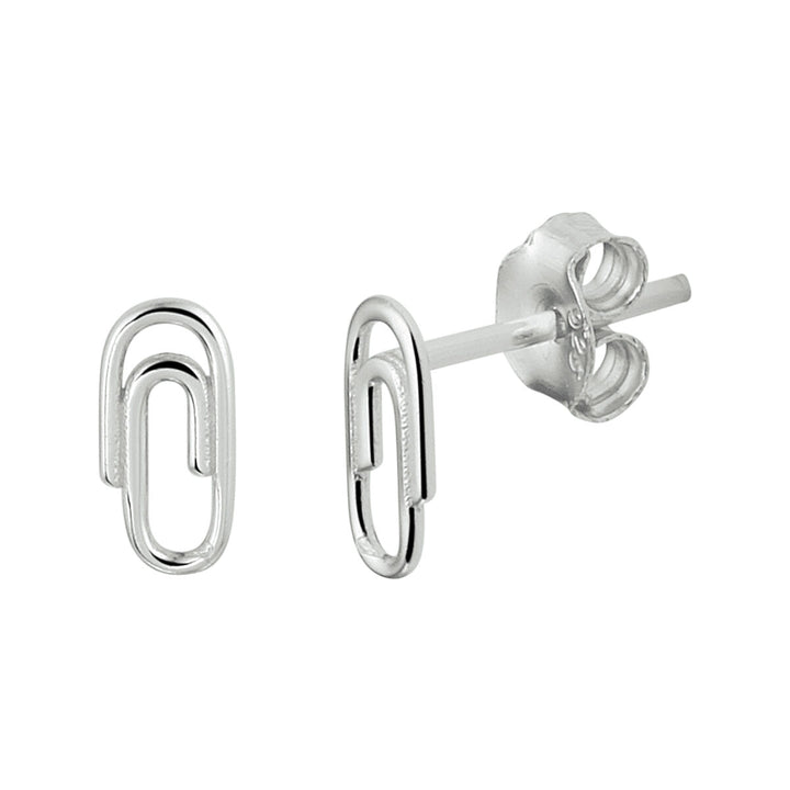 ear studs paper clip silver rhodium plated