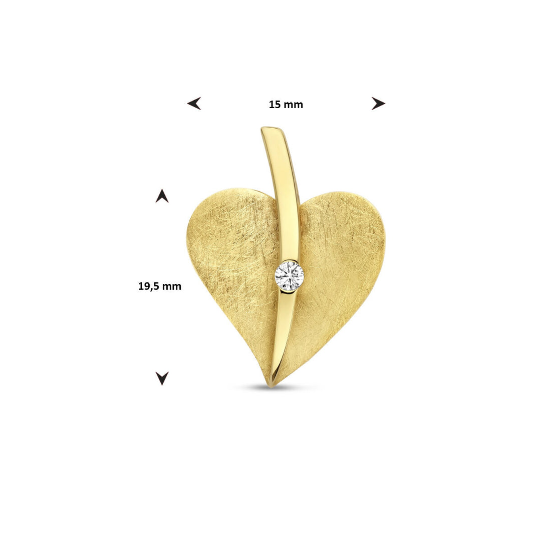 hanger hart gescratcht diamant 0.04ct h si 14K geelgoud
