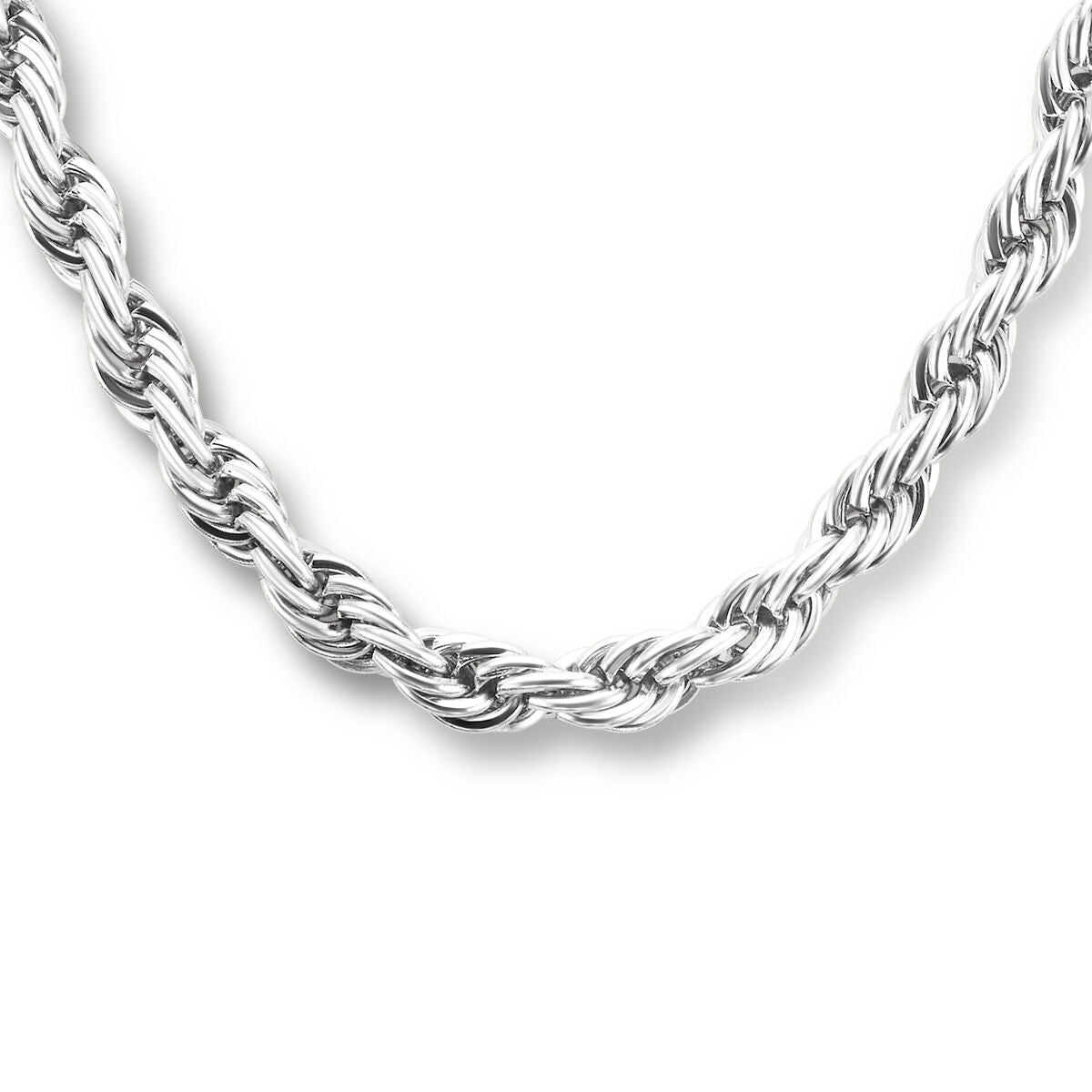 Zilveren collier van edelstaal met een gedraaid koordontwerp van 5,7 mm breed en een lengte van 43 + 3 cm.