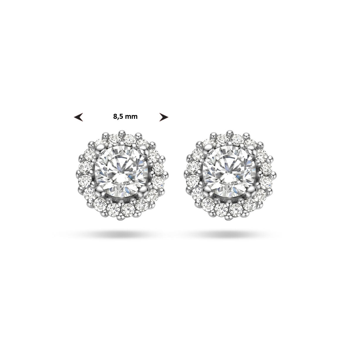 oorknoppen zirkonia halo zilver gerhodineerd