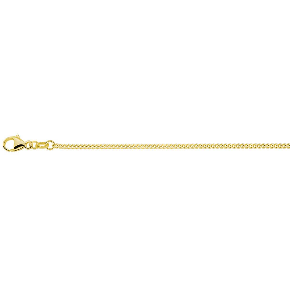 De Van der Kooij Collectie collier gourmette 4-zijdes geslepen 1,4 mm 3 micron zilver verguld (geel) is een strak unisex collier met een karabijnsluiting, horizontaal weergegeven op een witte achtergrond.