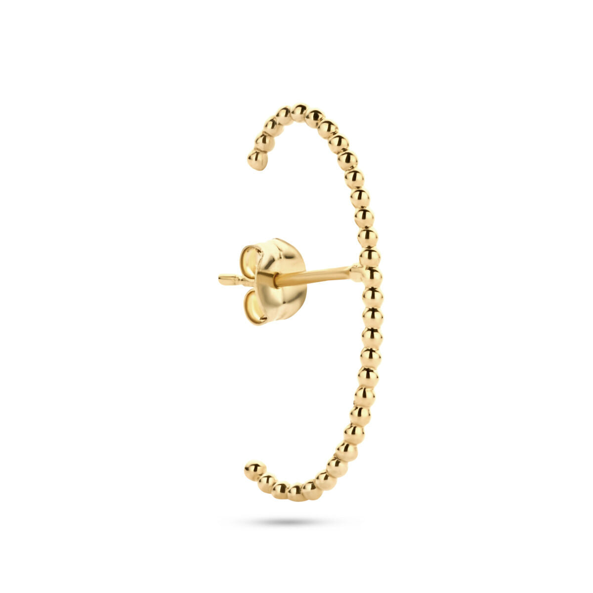 Oorsteker van 14K geelgoud met bolletjesdesign en een sluiting aan de achterkant.