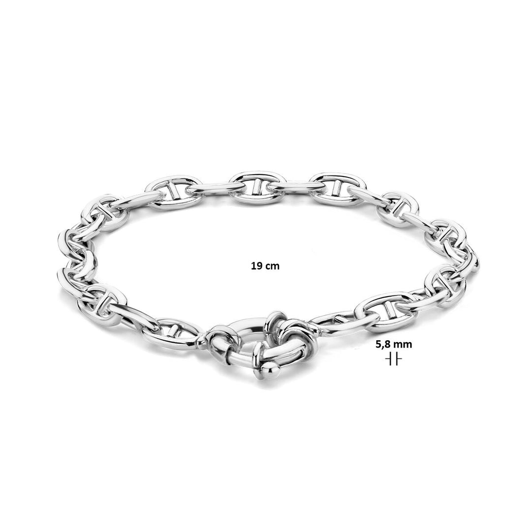 armband marine 5,8 mm 19 cm met groot springslot zilver gerhodineerd