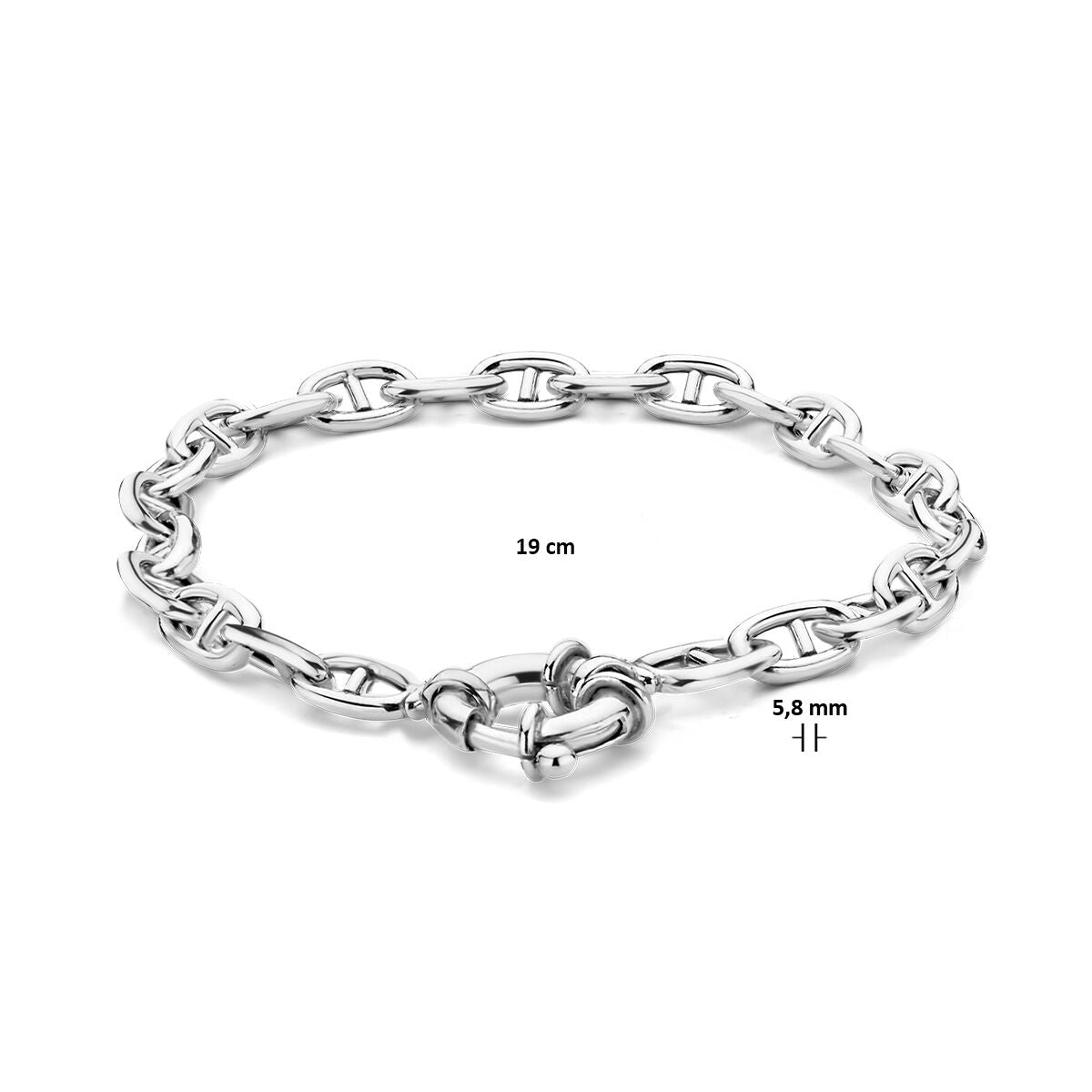 armband marine 5,8 mm 19 cm met groot springslot zilver gerhodineerd