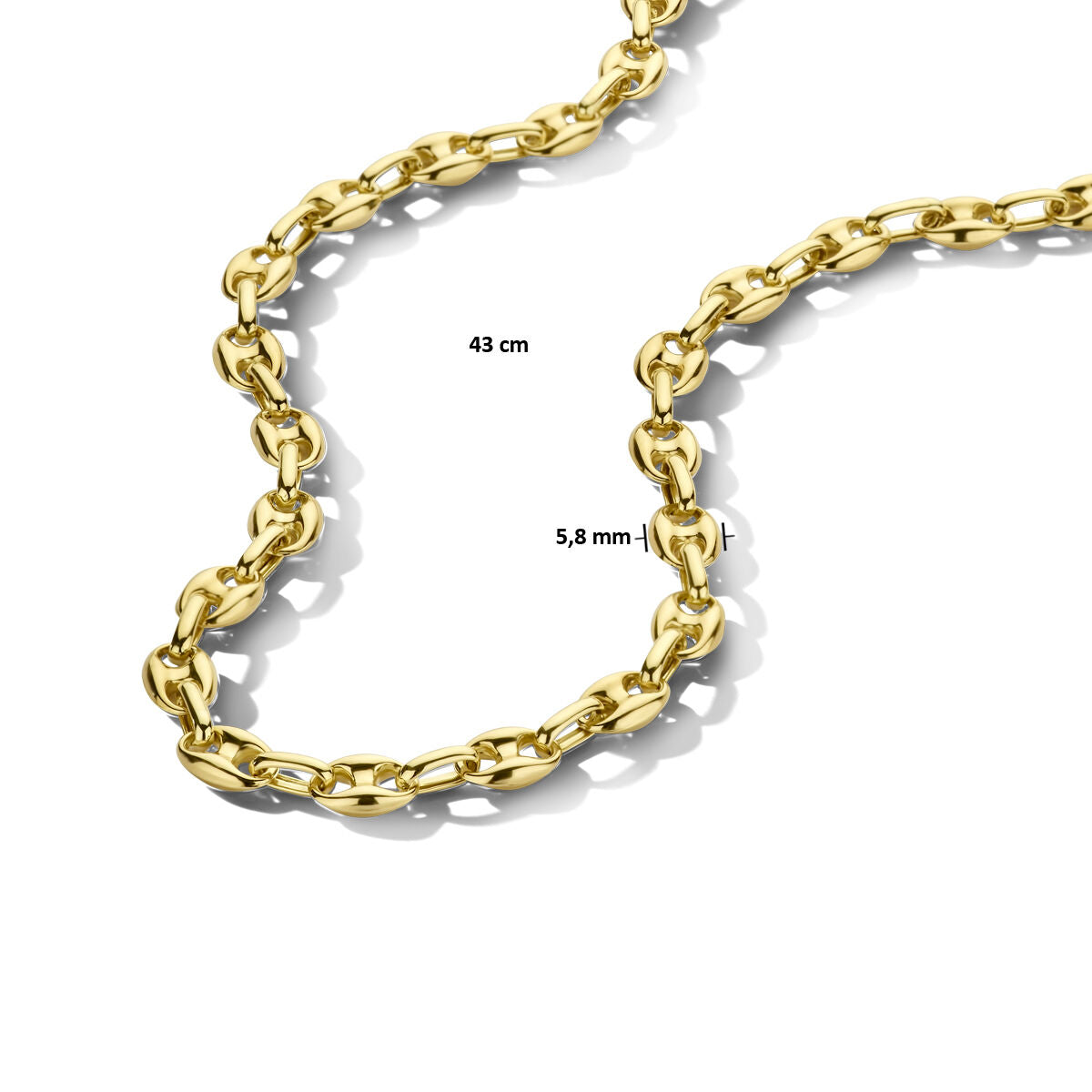 collier koffieboon 5,8 mm 43 cm 14K geelgoud