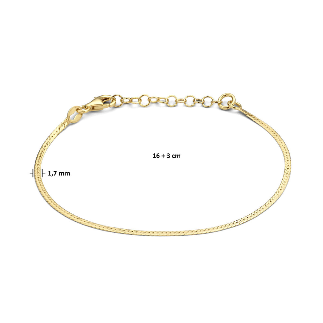 armband plat 1,7 mm 16 + 3 cm 3 micron zilver verguld (geel)