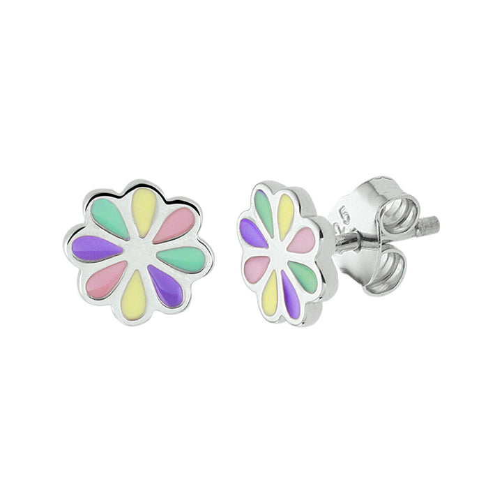 silver rhodium plated flower stud earrings