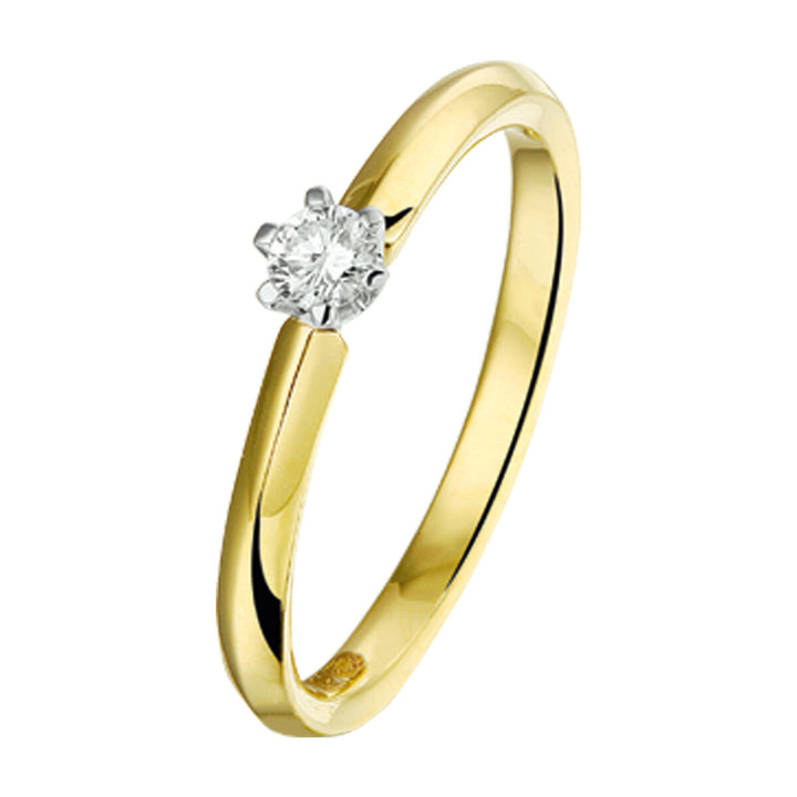 ring diamant 0.10ct h si 14K bicolor goud geel/wit