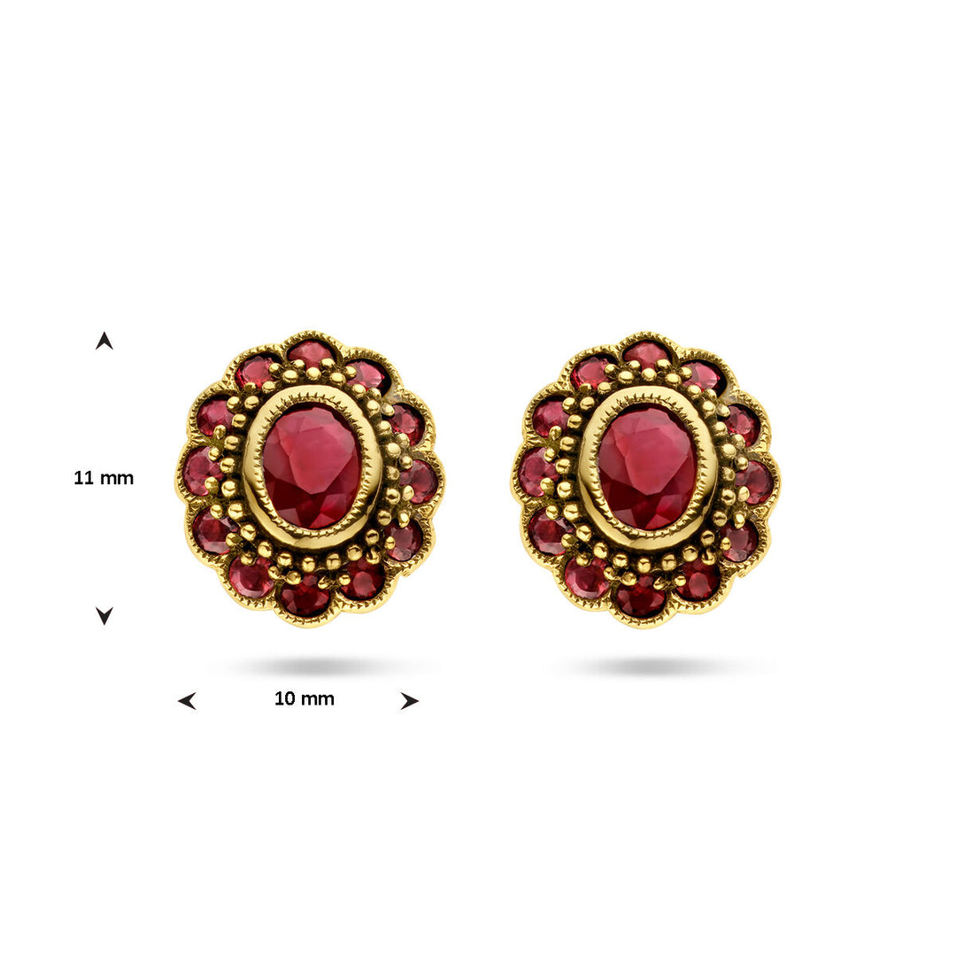 oorknoppen robijn 14K geelgoud