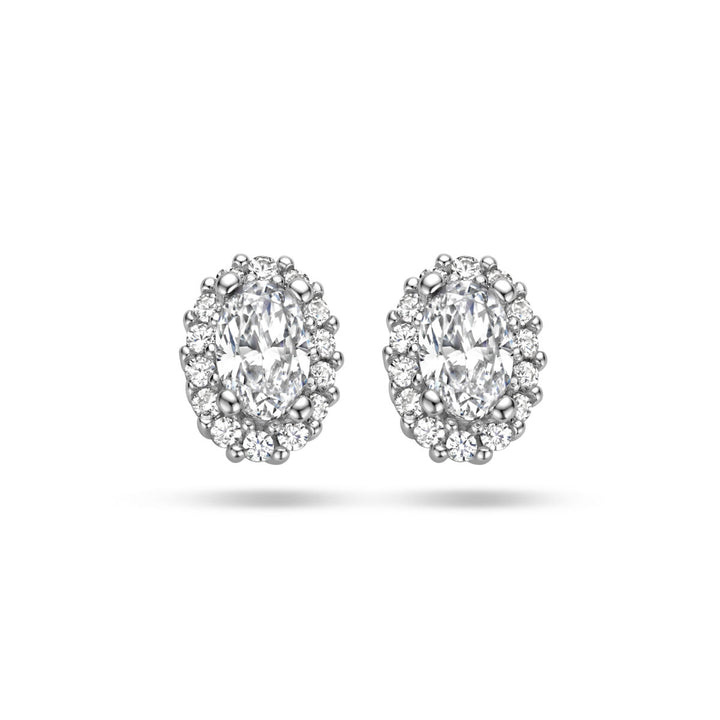 ear studs zirconia halo silver rhodium plated