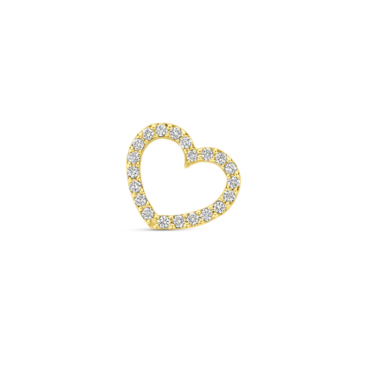 Hanger in de vorm van een hartje van 14K geelgoud, bezet met diamanten van 0.06 ct.