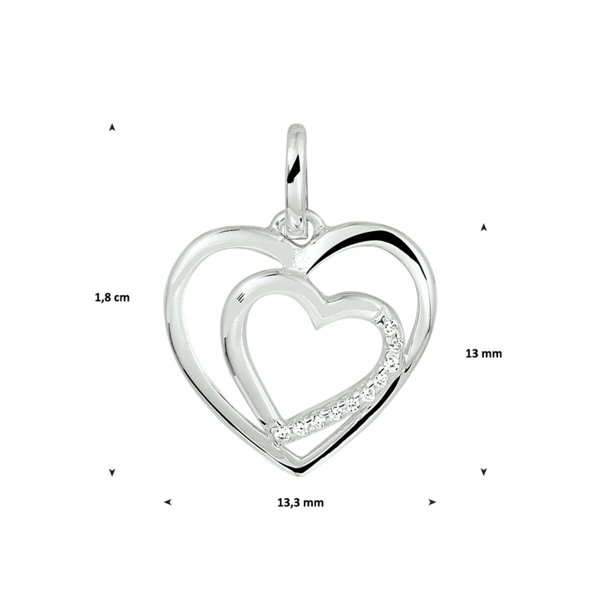 pendant heart zirconia silver rhodium plated 