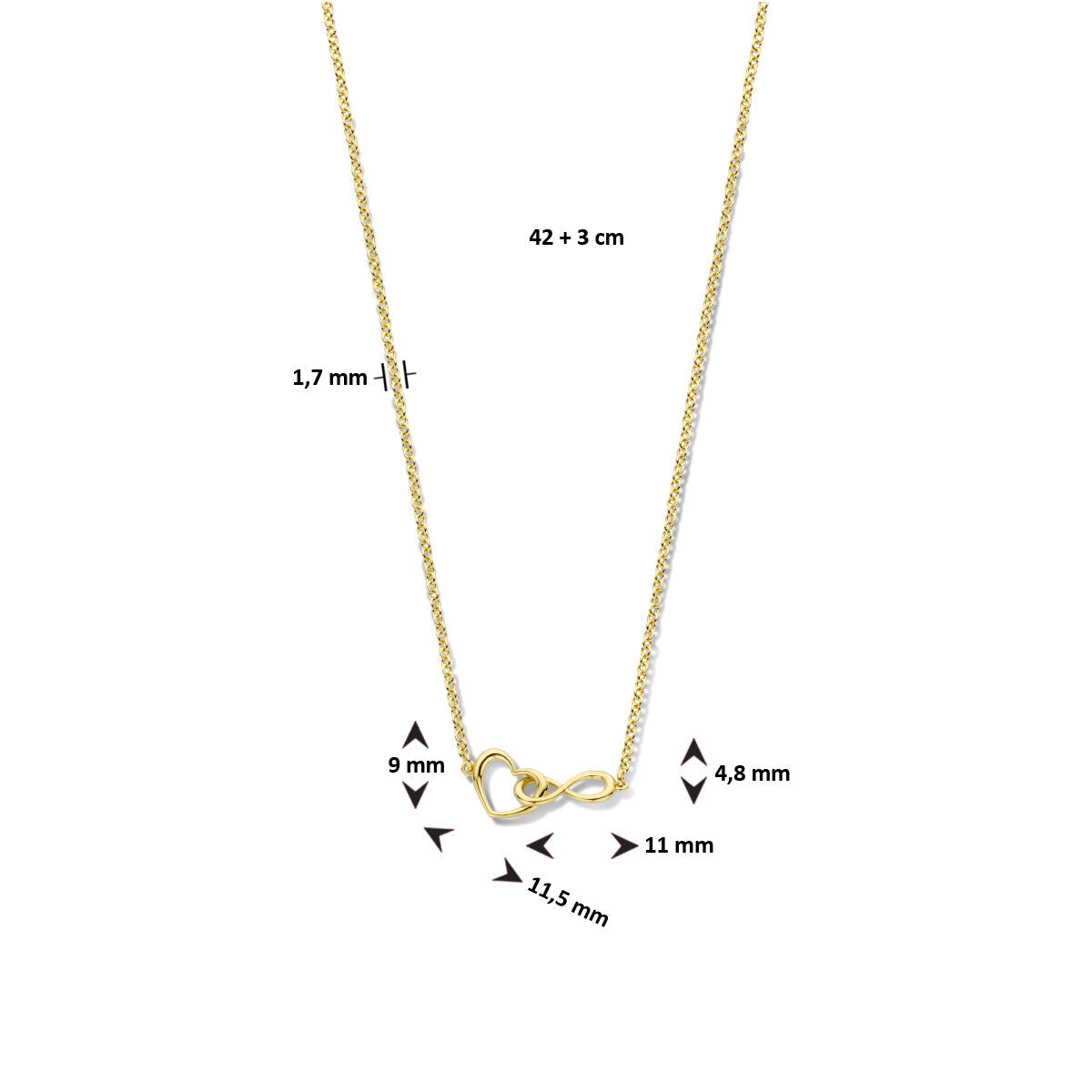 Gold-colored necklace ladies heart and infinity micron gold plated (yellow)