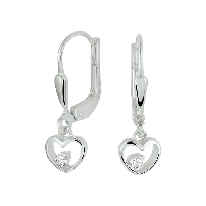 earrings heart zirconia brisur hook silver rhodium plated