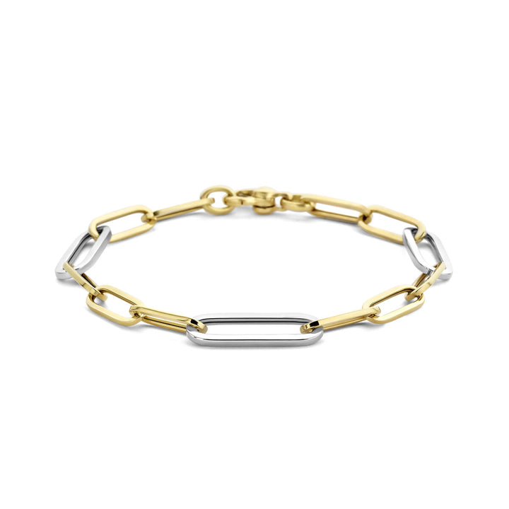 Gold bracelet ladies paper clip square tube 14K bicolor
