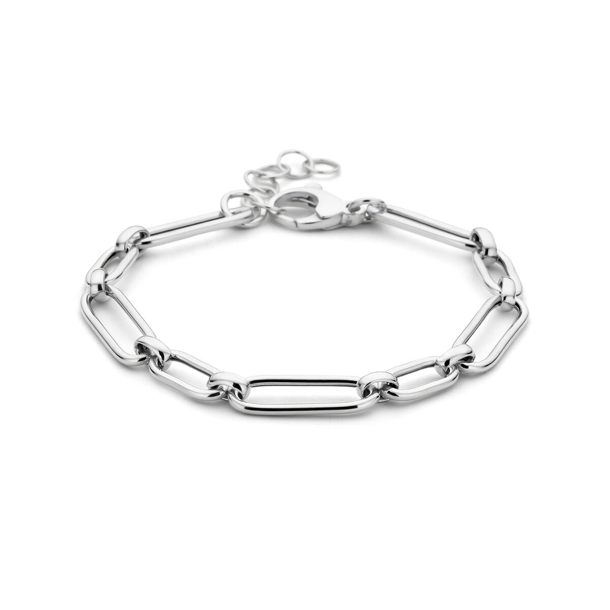 Zilveren gerhodineerde armband met schakels in een moderne, minimalistische stijl.