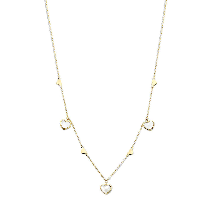 Gold ladies necklace with hearts and mother of pearl 14K