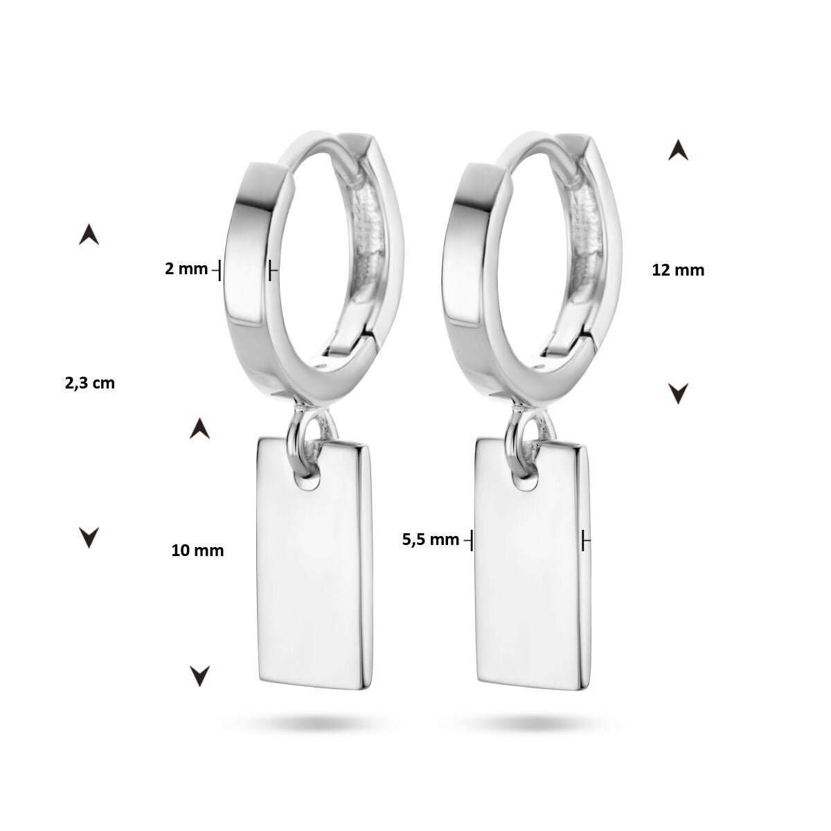 drop earring pendant rectangle silver rhodium plated
