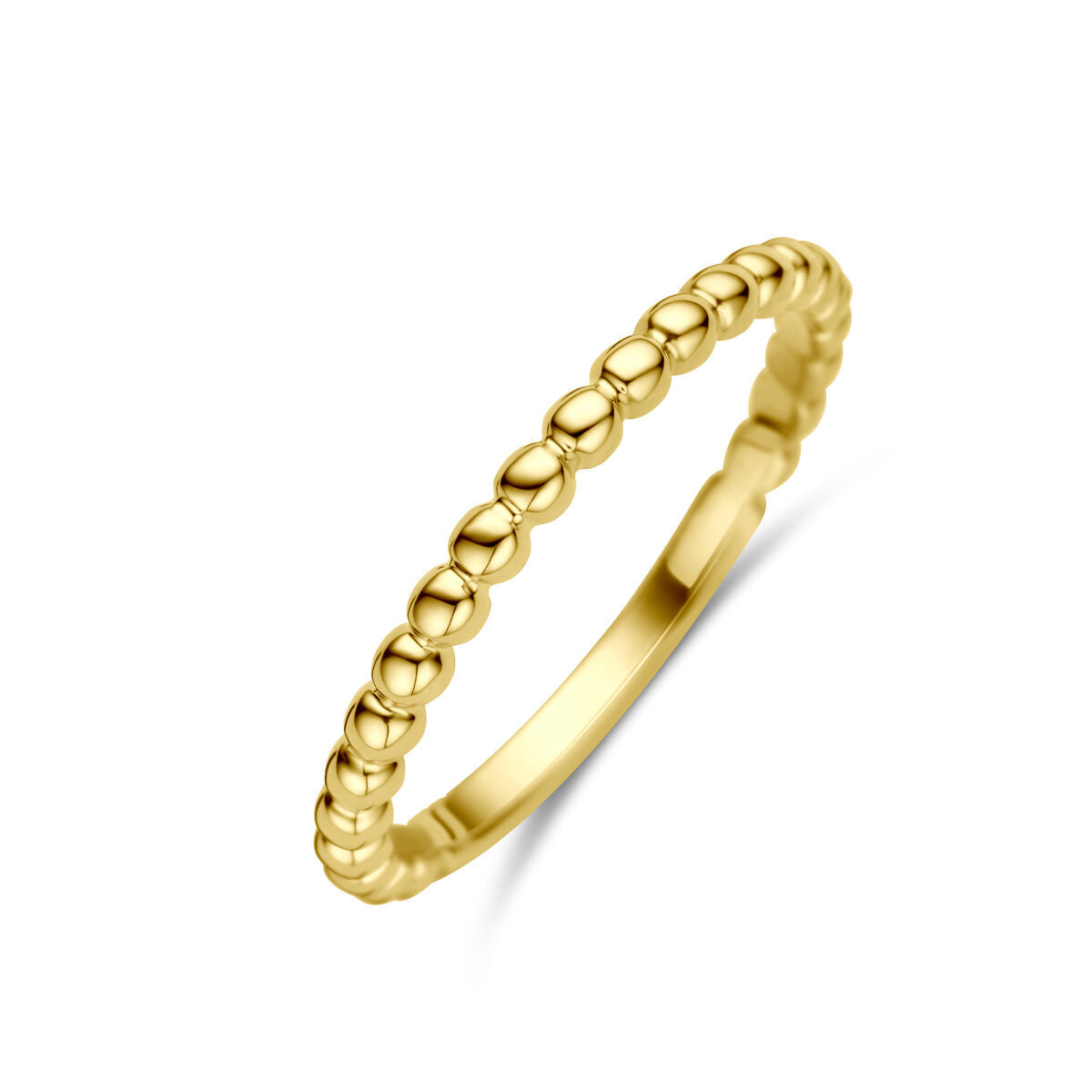 Een delicate ring 14K geelgoud van Van der Kooij Collectie met kralen detail op de bovenste helft, afgebeeld op een witte achtergrond - ideaal voor liefhebbers van elegante sieraden.