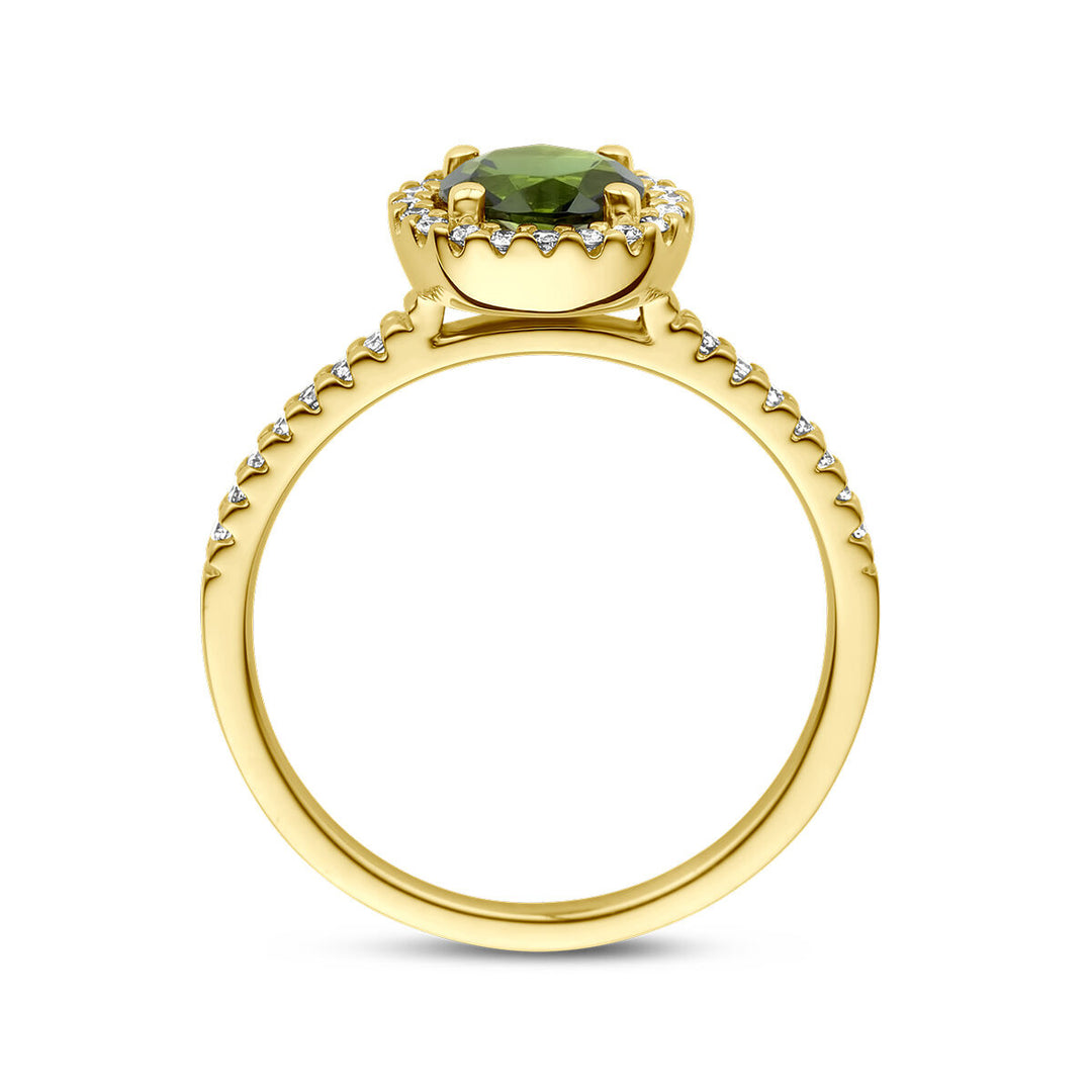 ring groen toermalijn en diamant 0.15ct h si 14K geelgoud