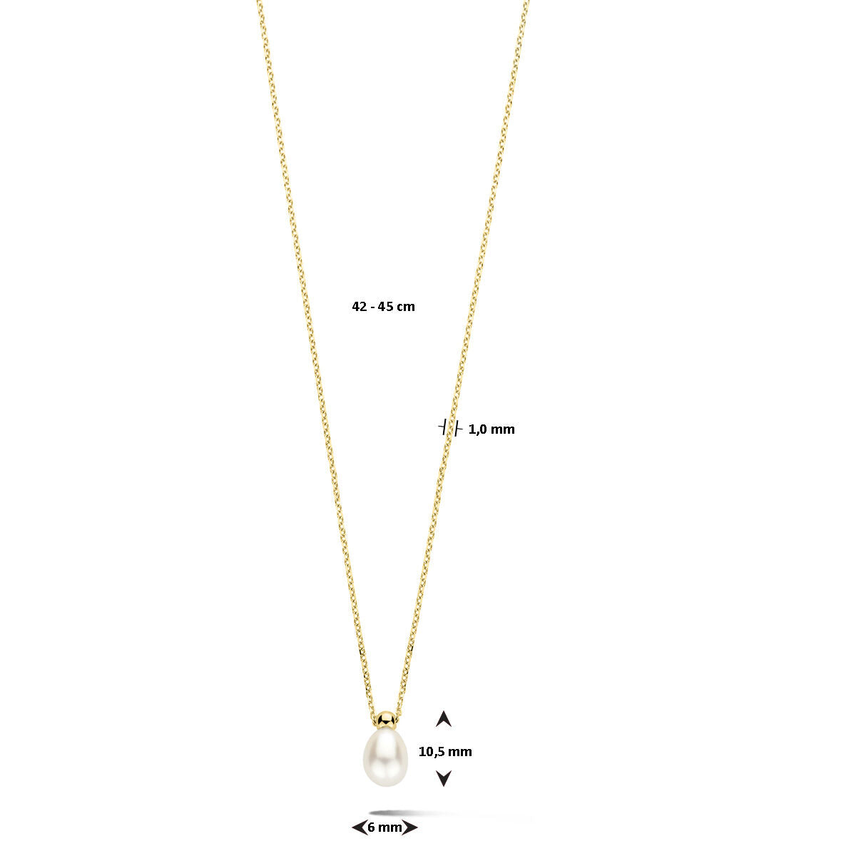 collier parel 42 + 3 cm 14K geelgoud