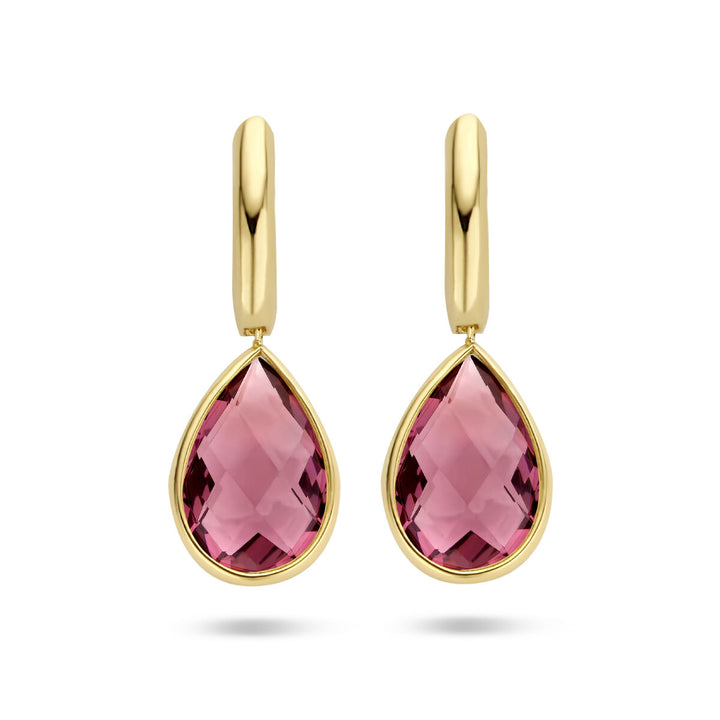 drop earrings rhodolite quartz 14K yellow gold