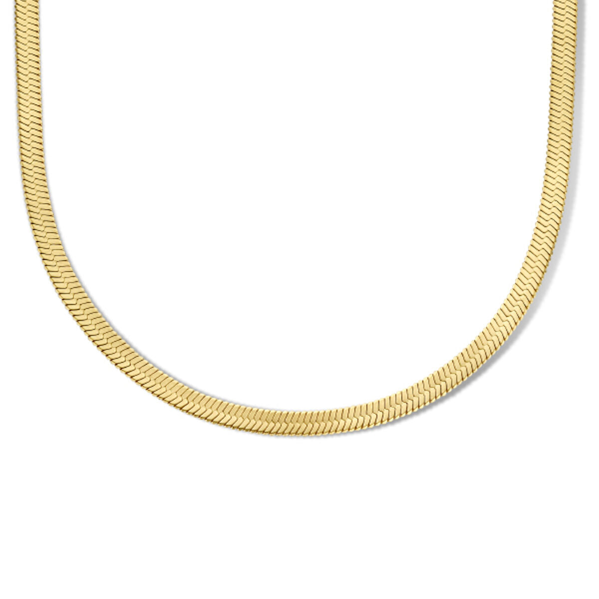 Plat collier van edelstaal met ion plating in goudkleur, 4,2 mm breed en verstelbaar van 42 tot 46 cm.