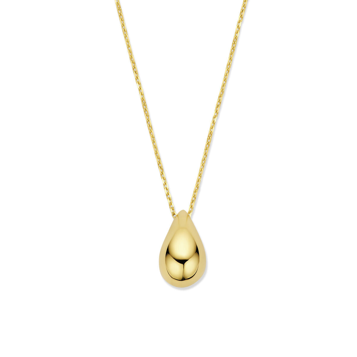 Collier van 14K geelgoud met een druppelvormige hanger, 45 cm lang.