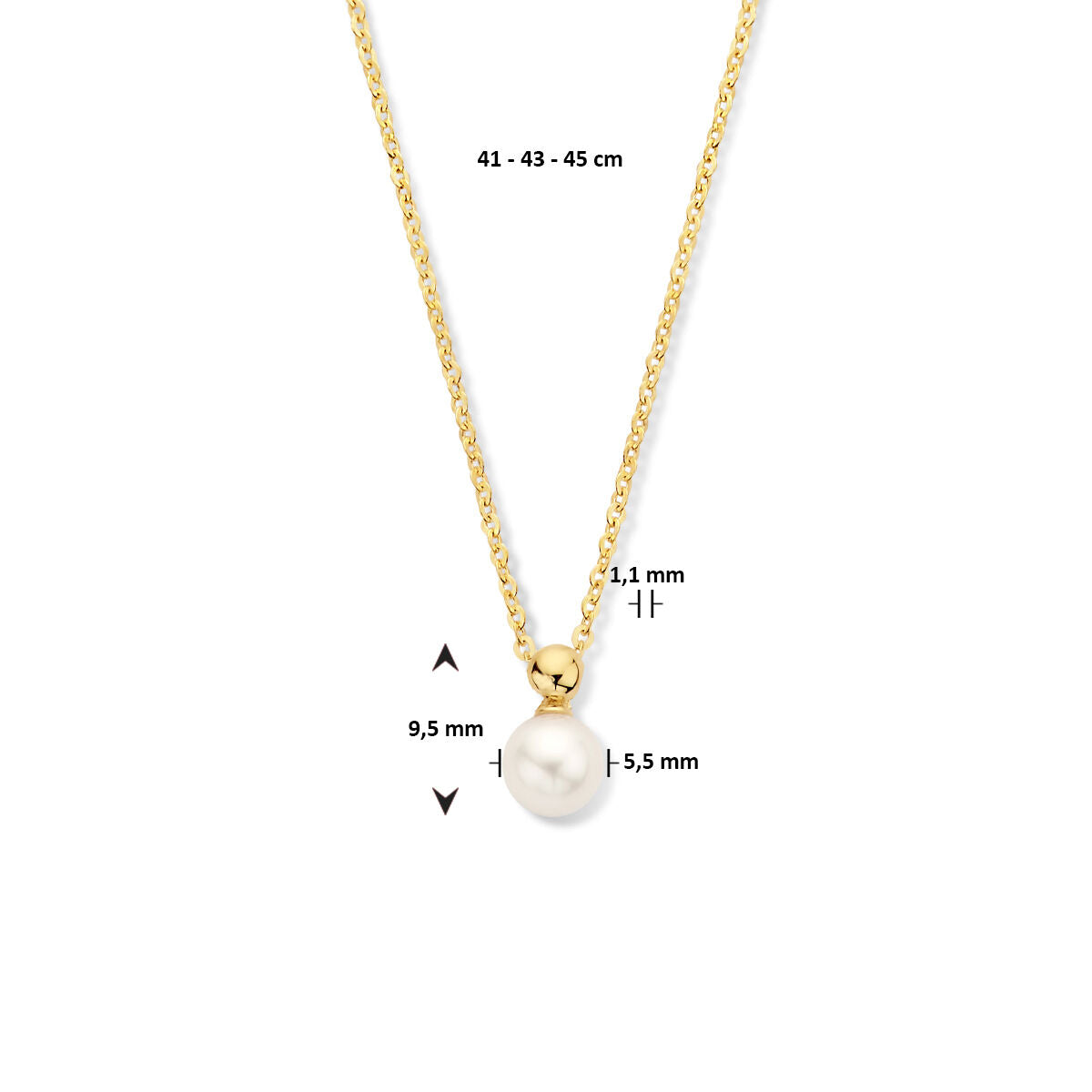 Gouden dames ketting parel 14K