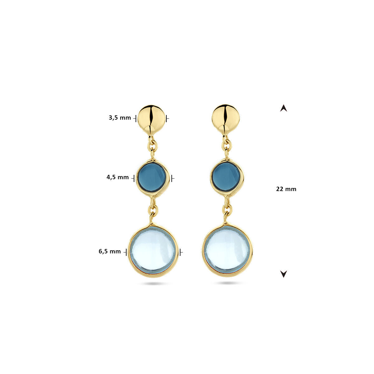 oorhangers blauw topaas en london blue topaas 14K geelgoud