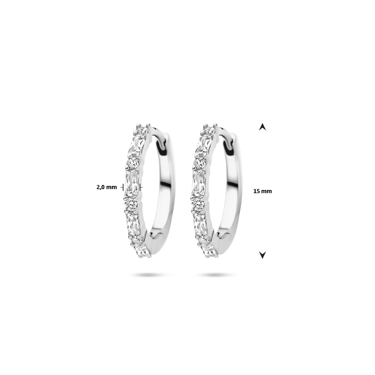 klapoorringen zirkonia 15 mm zilver gerhodineerd