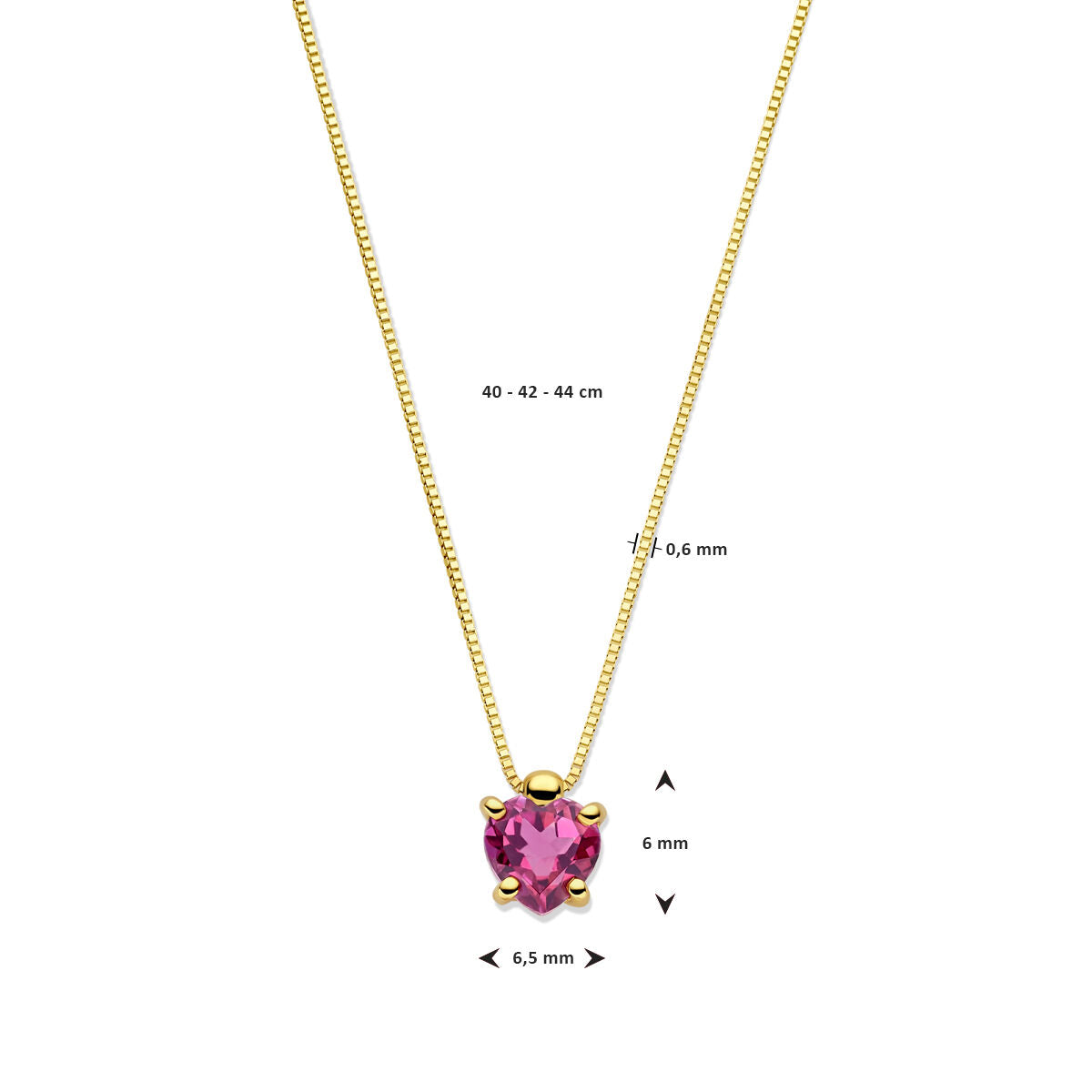Gouden dames ketting hart rhodoliet 14K