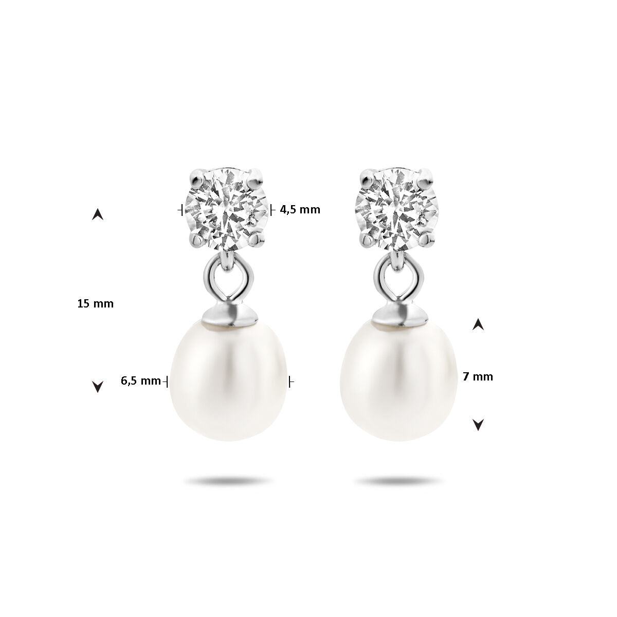 oorhangers zirkonia en parel zilver gerhodineerd