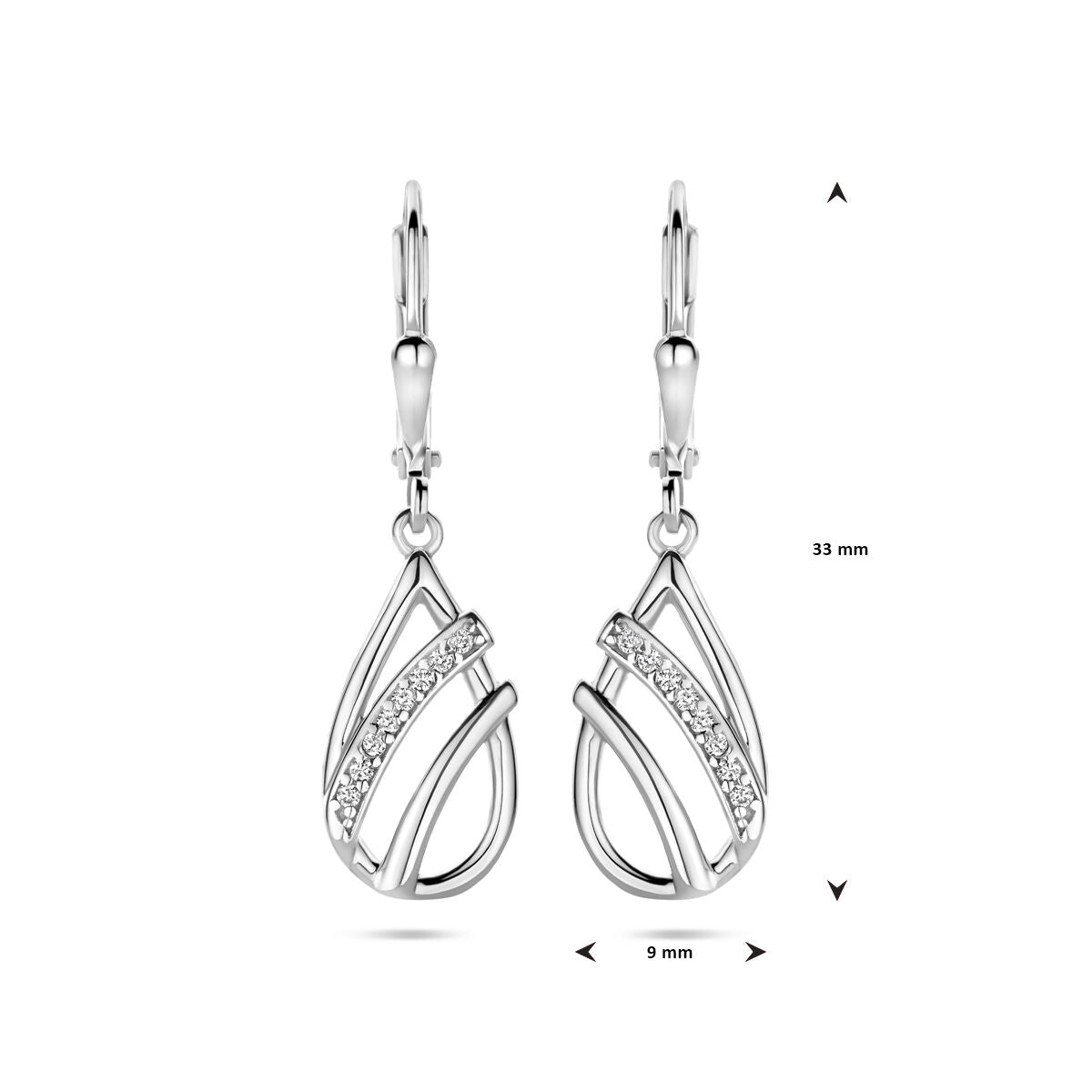 oorhangers druppel zirkonia brisur haak 33 mm zilver gerhodineerd